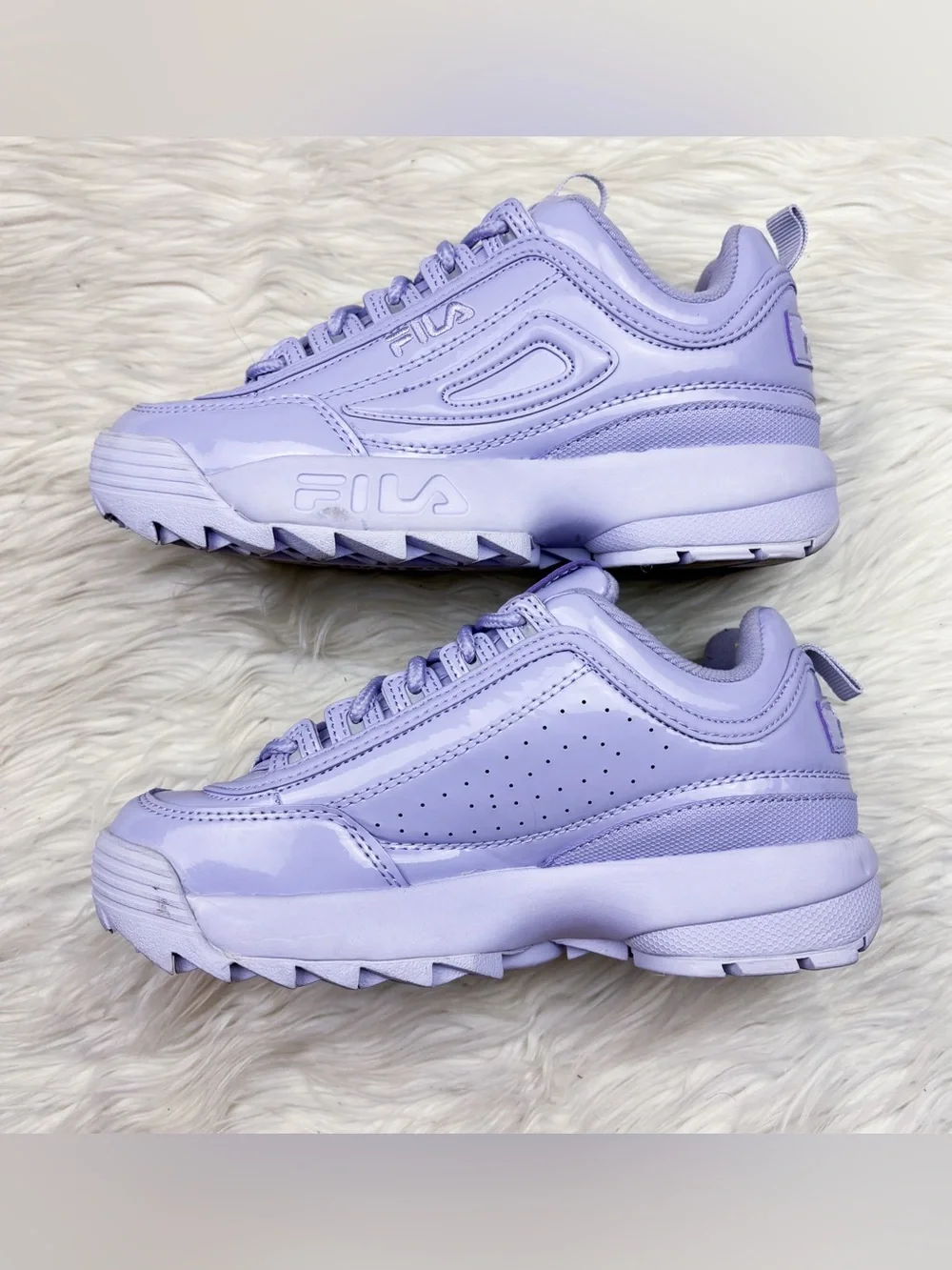 Fila Disruptor II Premium Patent Sneaker Lilac Lavender Purple Womens 6 Platform